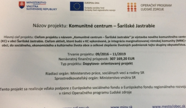 1. fotografia fotogalérie Projekty / Komunitné centrum - Šarišské Jastrabie - foto
